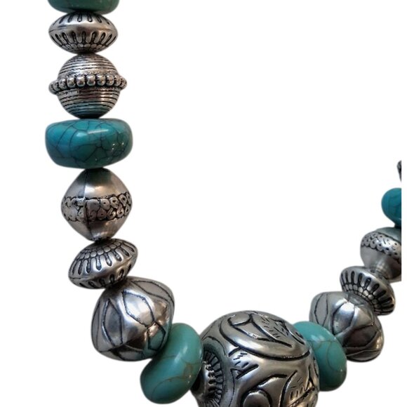Chico's Turquoise & Silver Chunky Native American Style Necklace - Picture 4 of 6